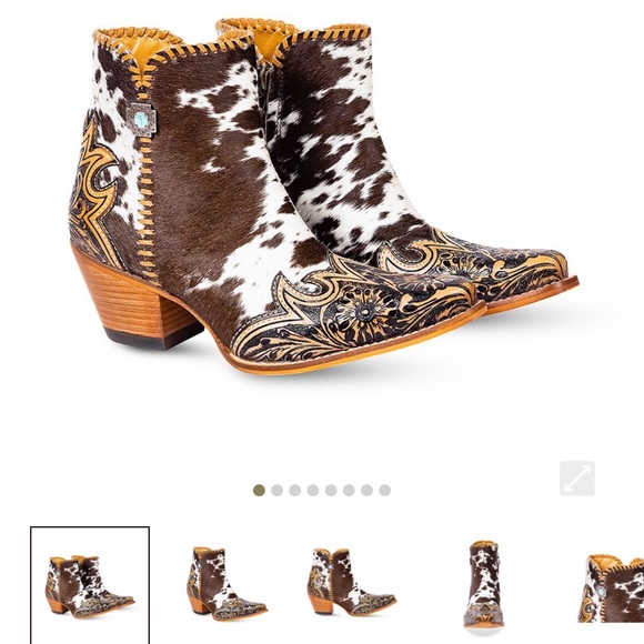 Myra Bag Cowhide Ankle Booties with stitched and scrollwork-look leather accents - Picture 4 of 5